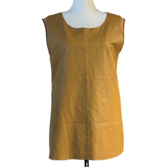 Neiman Marcus Silk Leather Perforated Sleeveless Tank Women Size M Gold Brown - Picture 1 of 8